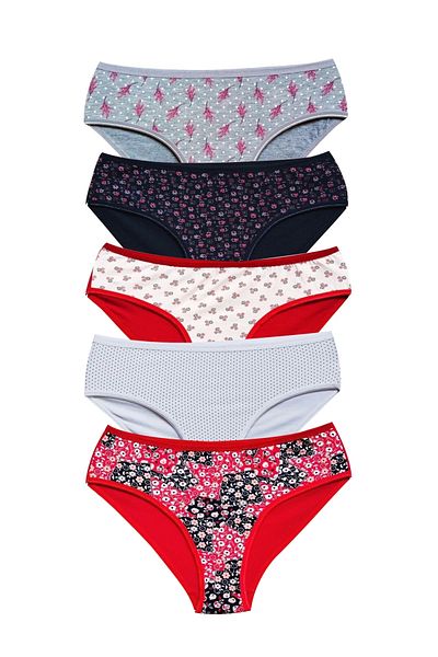 PRATİKOBA Cotton Wide Brim Lycra Patterned Bato Women's Panties 5 Pack Set 1