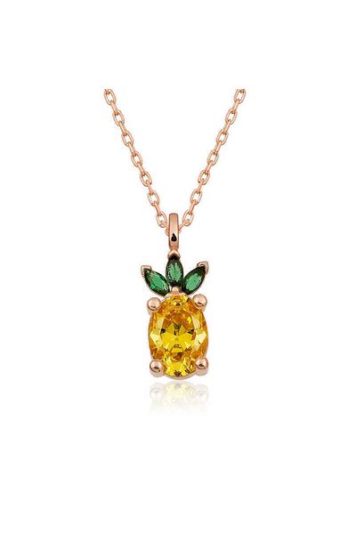 Emperium Silver Rose Pineapple Figure Fruit Necklace