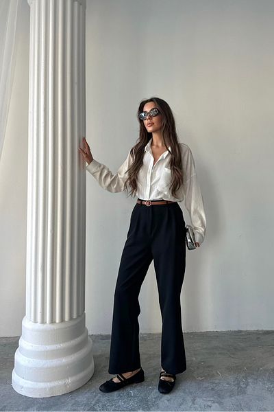 macharel jeans Pantaloni negri, lungi și drapați