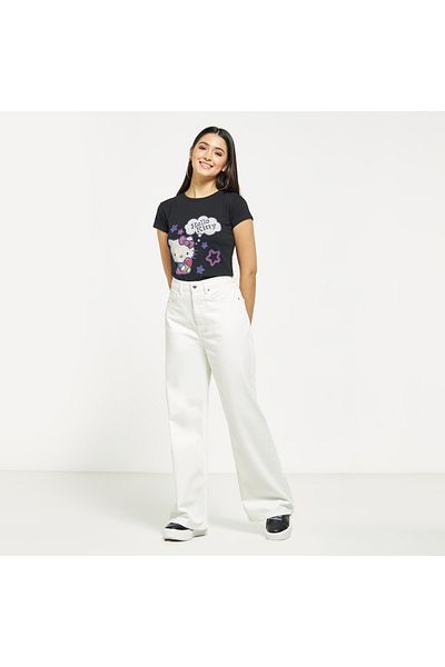 SP Characters Hello Kitty Print T-shirt with Crew Neck and Short Sleeves