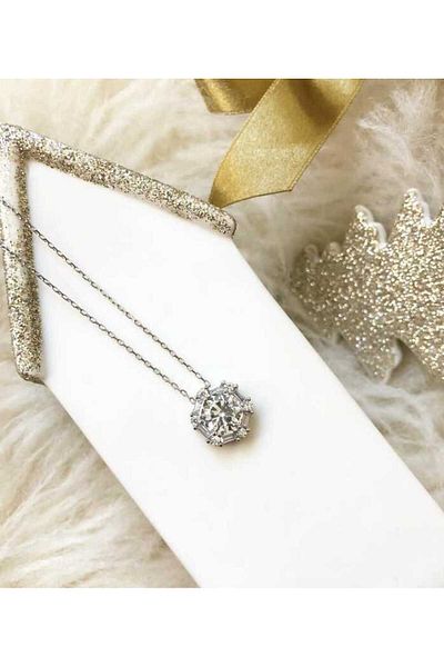Emperium Silver Ice White Baguette Stone Necklace