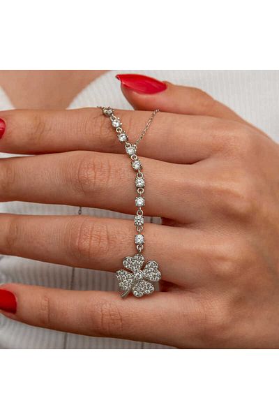 Emperium Silver Row Zircon Stone Clover Women's Necklace