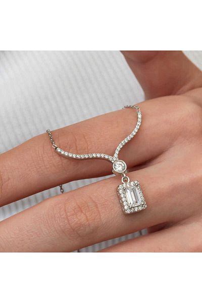 Emperium Silver Baguette Stone Choker Model Women's Necklace