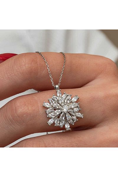 Emperium Silver Rotating Snowflake Lotus Flower Necklace