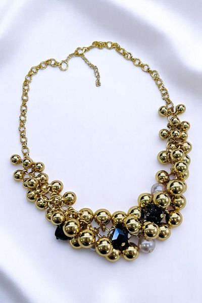 PETEK AKSESUAR Salkim Multi Metalized Ball Pearl Cube Bead Necklace