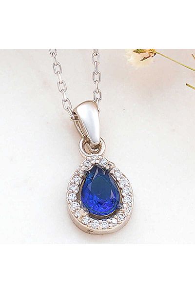 Emperium Silver Blue Drop Zircon Stone Women's Necklace