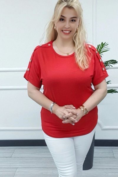 Bİ.GİYSEN Women's Red Large Size Shoulder Button Detailed Lycra Buluz