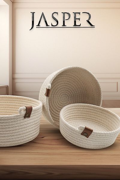 JASPER 3-Piece Cream Wicker Basket - Special Design, Multi-Purpose Organizer