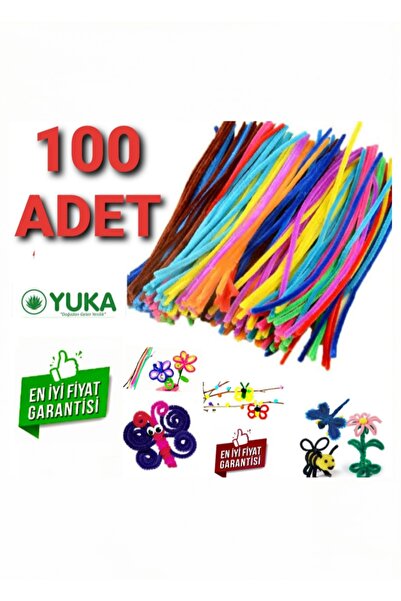 Yuka 100 Adet, Şönil, 50 Cm, Tüylü Tel, Eğitici Şönil Seti, Renkli Tel UZUN