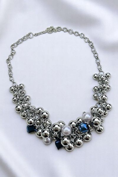 PETEK AKSESUAR Salkim Multi Metalized Ball Pearl Cube Bead Necklace