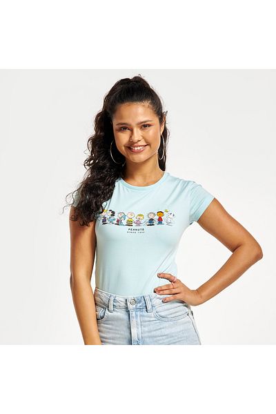 SP Characters Peanuts Print T-shirt with Cap Sleeves and Crew Neck