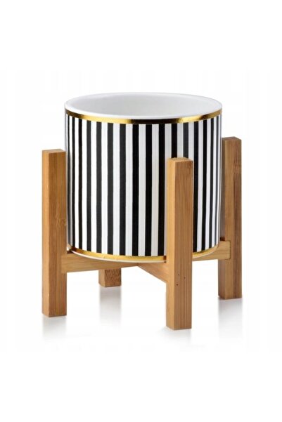 Evelise Ghiveci de flori de lux cu suport din lemn, 12,5, înălțime 16,5 cm, a...