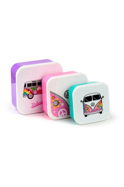 Volkswagen Set of 3 Lunch Boxes / Snacks, Casseroles, Lunch Box, Campervan Vw T1 Design - M/l/xl