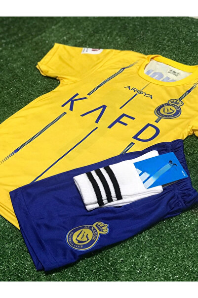 kombinezyum #7 Cristiano Ronaldo Al Nassr 2023/24 Yeni Sezon Çocuk Forması Şort Çorap 4'lü Set