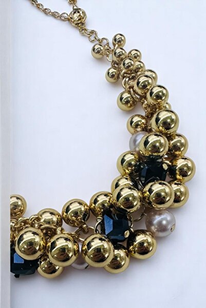 PETEK AKSESUAR Salkim Multi Metalized Ball Pearl Cube Bead Necklace
