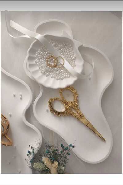 MUMELLA Bijuterii decorative - Promisiune - Set tavă de logodnă |   Set tavă de decor și farfurie Oyster -Alb