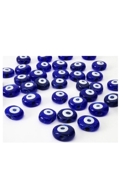 Rosso Levanto 10 Adet Yassı Koyu Mavi Renk Danagöz Cam Nazar Boncuğu 2,5 Cm B...