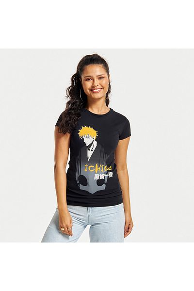 SP Characters Ichigo Print Crew Neck T-shirt with Cap Sleeves