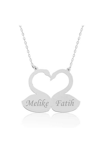 Emperium Silver Loving Swans Plate Necklace