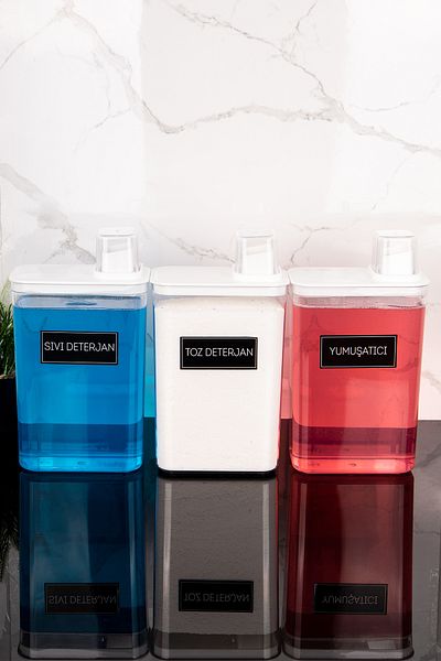 Dolkin Home Set of 3 Self-Scaled Detergent Dispenser Box Softener Powder-Liquid Detergent Labeled 3000ml