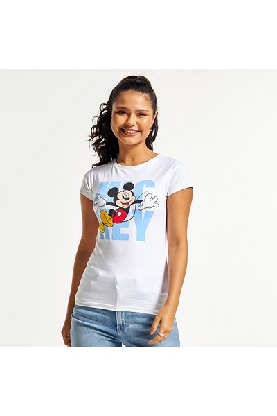 SP Characters Mickey Mouse Print T-shirt with Short Sleeves and Crew Neck