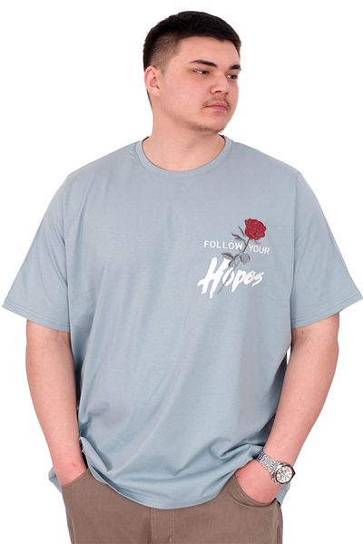 ModeXL Mode XL Large Size Men's T-Shirt Crew Neck Rose U25032 Blue