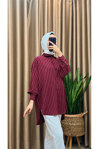 MERVE TESETTÜR Μακρυμάνικο πουκάμισο-τουνίκ με ρίγες στην πλάτη