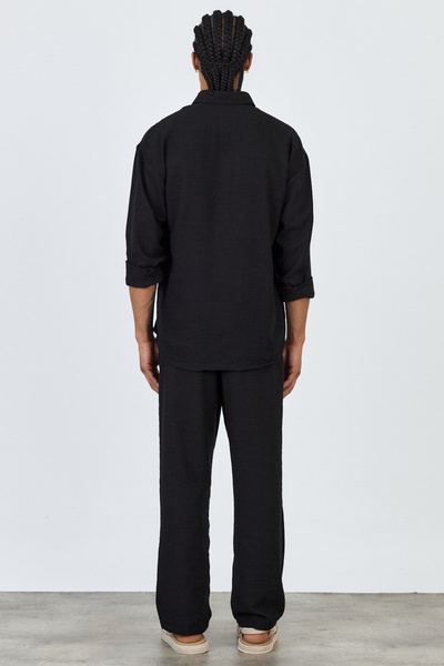 MADZEYMODA Premium New Season Men's Summer Comfortable Fit Shirt & Pants Bottom Top Black Linen Suit Ls-3298