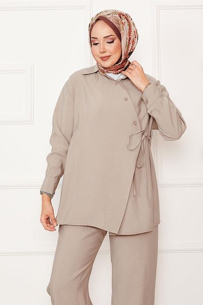 EBRUTESETTÜR Side Tie Button Detailed Hijab Suit