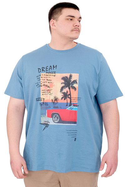 ModeXL Mode XL Large Size Men's Printed T-Shirt Palm Dream U25026 Blue