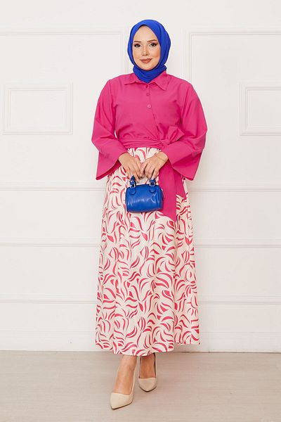 EBRUTESETTÜR Shirt Self Belted Wide Sleeve Skirt Suit