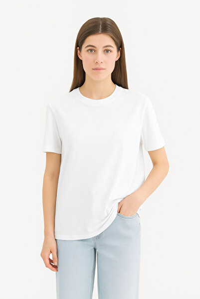 EydaMoon Kadın Regular Likralı Süprem %100 Pamuk Kumaş Bisiklet Yaka Basic T-shirt