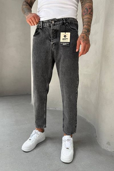 MADZEYMODA Boyfriend Mold Denim Υφασμάτινο Γκρι Ανδρικό τζιν παντελόνι KE-274
