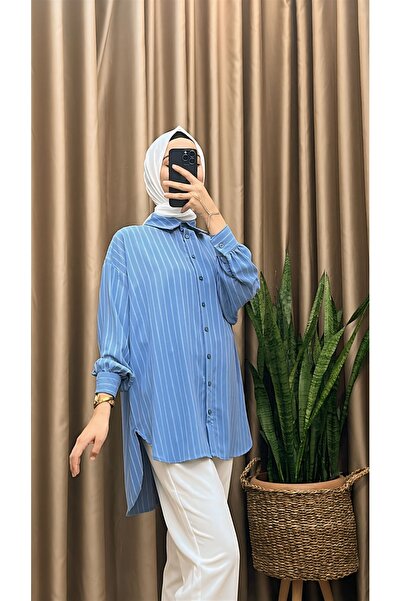 MERVE TESETTÜR Μακρυμάνικο πουκάμισο-τουνίκ με ρίγες στην πλάτη