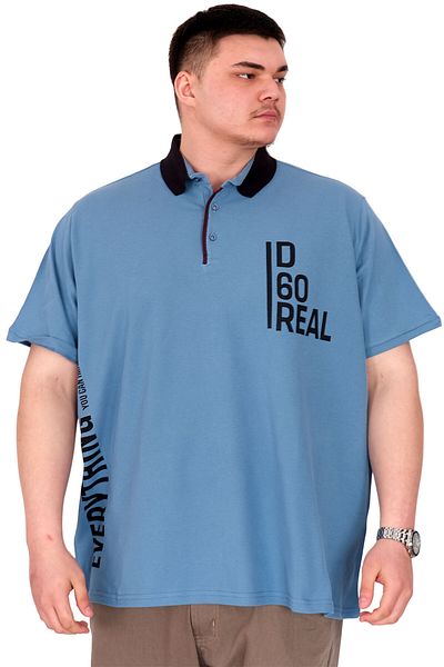 ModeXL Mode XL Large Size Men's T-Shirt Polo Neck Real U25309 Blue