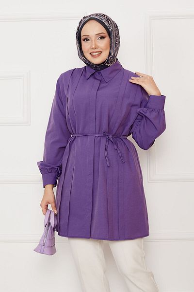 EBRUTESETTÜR Cămașă Hijab cu nasturi ascunși și detaliu cu pile