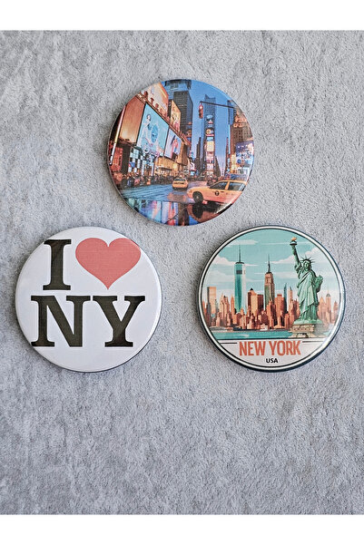 SiestaAccessories New York Temalı Açacaklı Buzdolabı Magneti Üçlü Set / Buton...