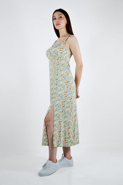 BUSEM Floral Patterned Midi Dress with Rope Straps and Slits Blue Green