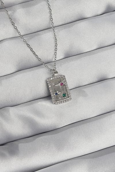 Skygo 316L Steel Chain Silver Color Colorful Zircon Stone Vintage Necklace - Tj-Bko8910