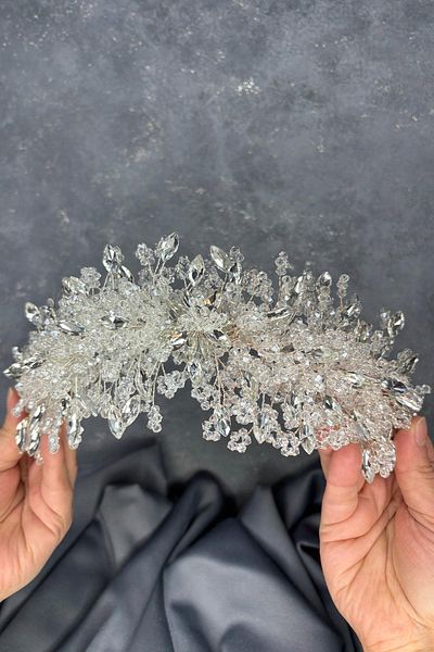 Hayalperest boncuk Elena Intense Beaded Bridal Crown Hair and Turban Accessory