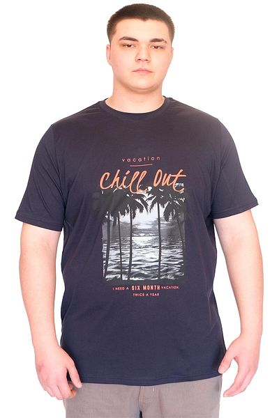 ModeXL Mode XL Large Size Men's T-Shirt Crew Neck Chill Out Printed U25008 Navy Blue