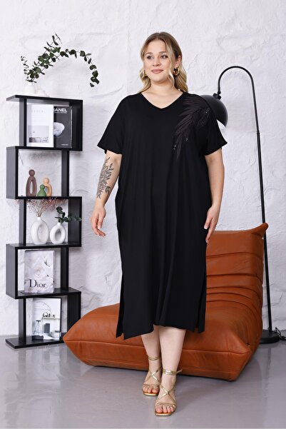 Siyezen Large Size Shoulder Leaf Sequin Embroidered Bat Sleeve Blouse