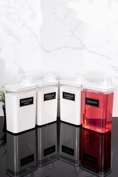 Dolkin Home Set of 4 Self-Scaled Detergent Dispenser Boxes Colors Whites Blacks Softener Labeled 3000ml