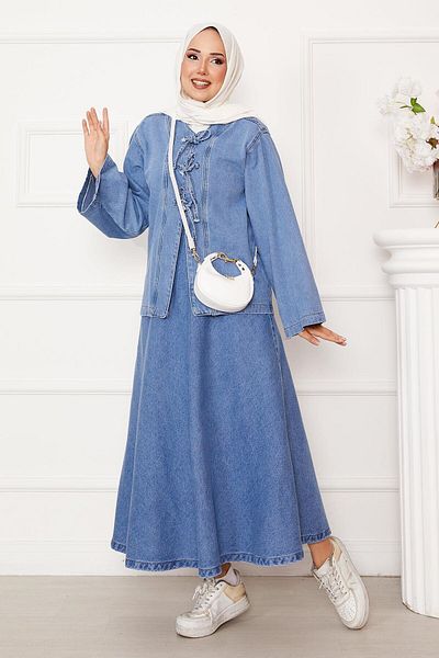 EBRUTESETTÜR Lace Detailed Skirted Denim Double Set