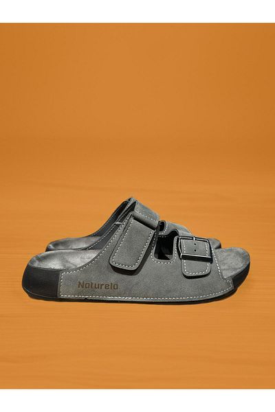 GEZER Ανδρικές άνετες παντόφλες γκρι Semi Velcro