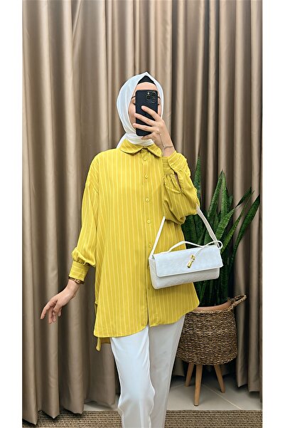 MERVE TESETTÜR Tunica tip cămașă cu dungi lungi pe spate