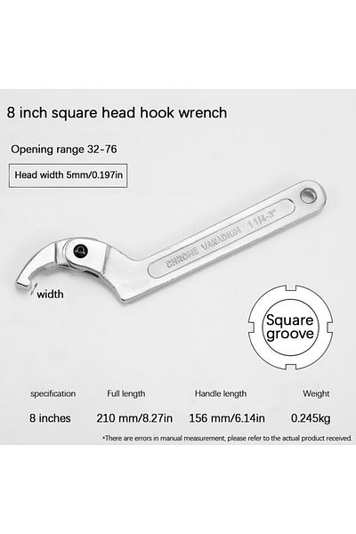 Choice 690g 12-inch Square Head 8in Crescent Wrench Adjustable Wrench Hook C-wrench Tool Nut Bolt Hand Tool