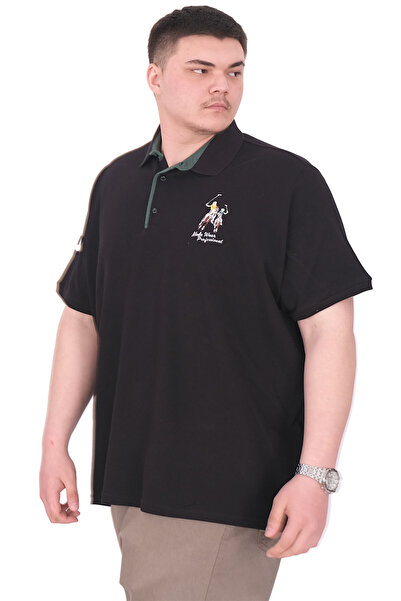 ModeXL Mode XL Великий розмір Чоловіча футболка з поло-коміром та вишивкою U25311 Чорний