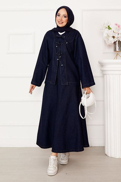 EBRUTESETTÜR Lace Detailed Skirted Denim Double Set