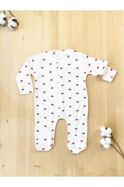 ENİA BABY Baby Girl Heart Printed Baby Jumpsuit with Booties and Snaps Newborn Hospital Release